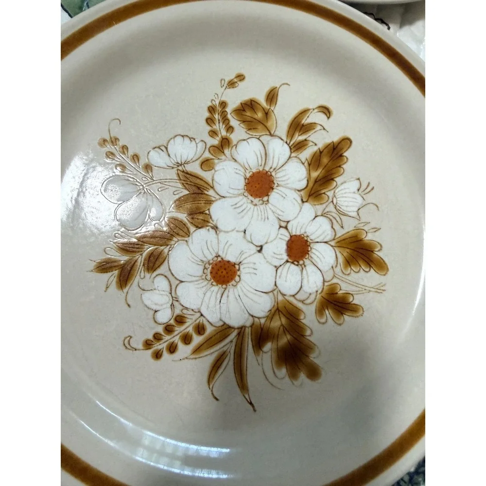 Mountain Wood Collection Dinner Plates 10.5in Brown White Dried Flowers Stonewar